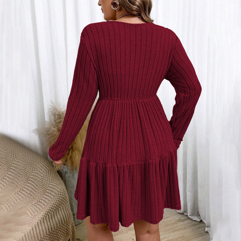 Large Size Womens Fashionable Commuting Dress for Autumn and Winter with a Sense of Luxury and Anti-aging Wine Red Mid Length Skirt