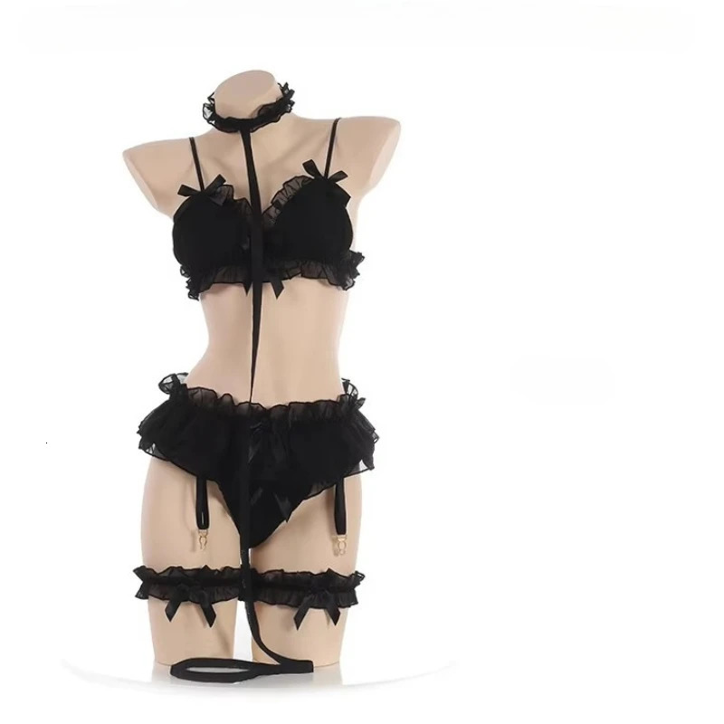 Japanese Women Sex Lingerie Set Bdsm Clothing Lace Ruffle Sex Underwear Kawaii Costume Garter Maid Transparent Exotic Sleepwear 250515