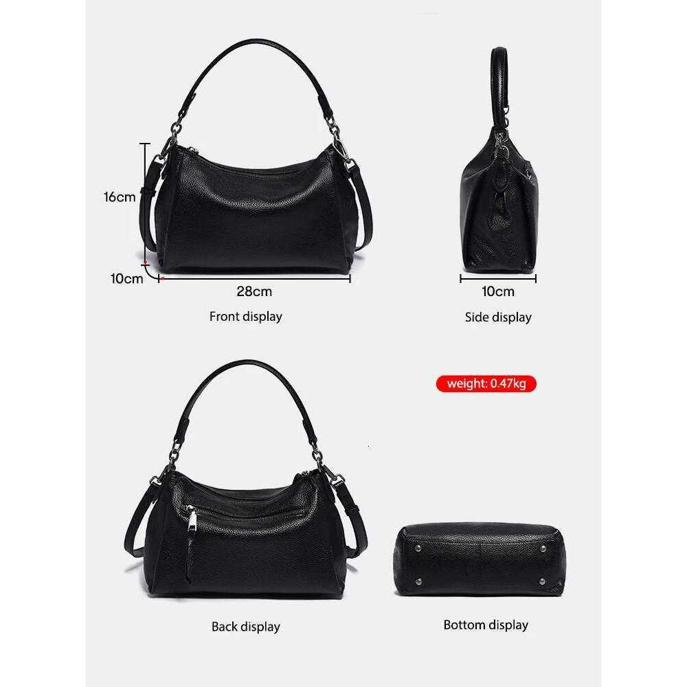 Zency Women's Soft Genuine Leather Bag Shoulder Bags High Quality Roomy Handbag Black Khaki Beige Crossbody With Two Strap Bolsa