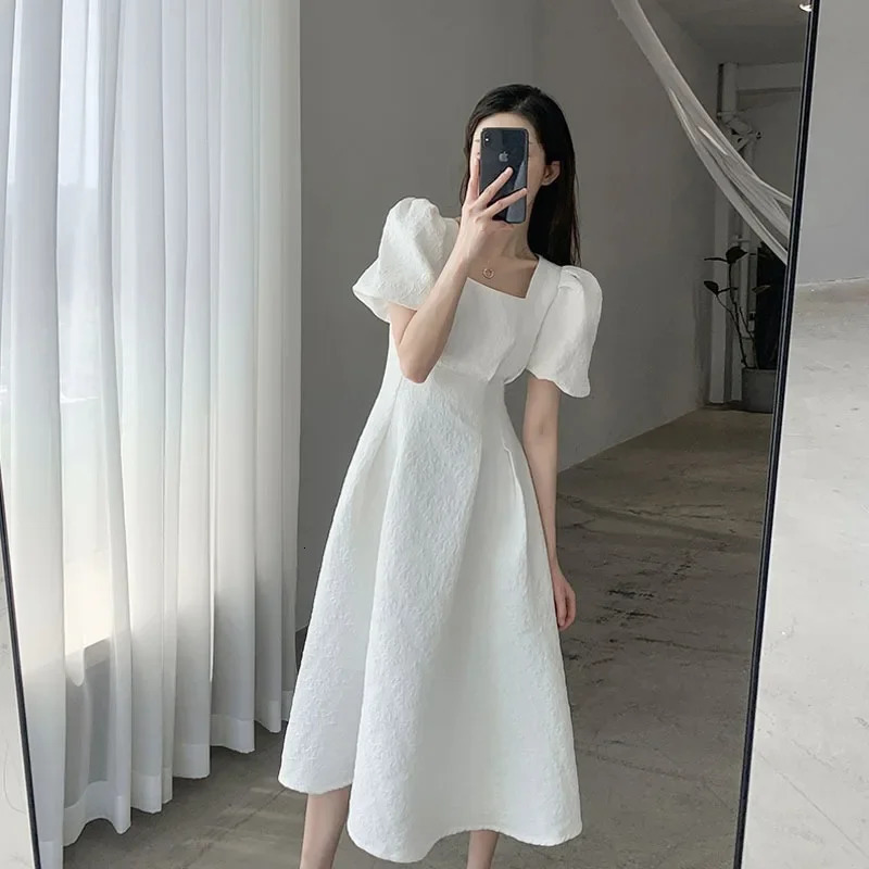 A plus size elegant weight loss jacquard dress for womens French white long with a square collar suitable ly arrived Plu in summer Oh my goodness 2505