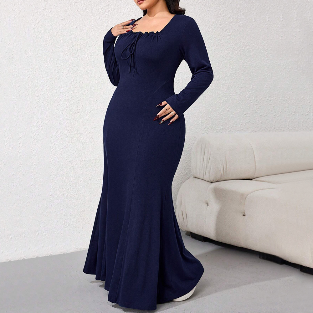 Large Size Womens Simple and Elegant Style Dress Sweet Autumn and Winter Design Sense Niche Temperament Long Skirt