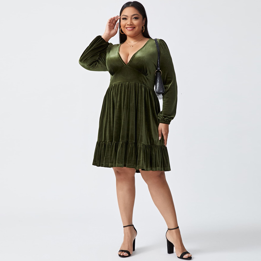 Large Size Womens New Sexy Waist Cinching Velvet Dress Party Dress