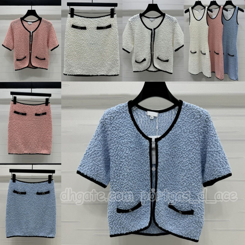 Letter Button Women Knitted Dress Cardigan Skirt OL Spring Summer Short Sleeve Skirts Knits Sleeveless Street Style Wedding Dinner Dresses