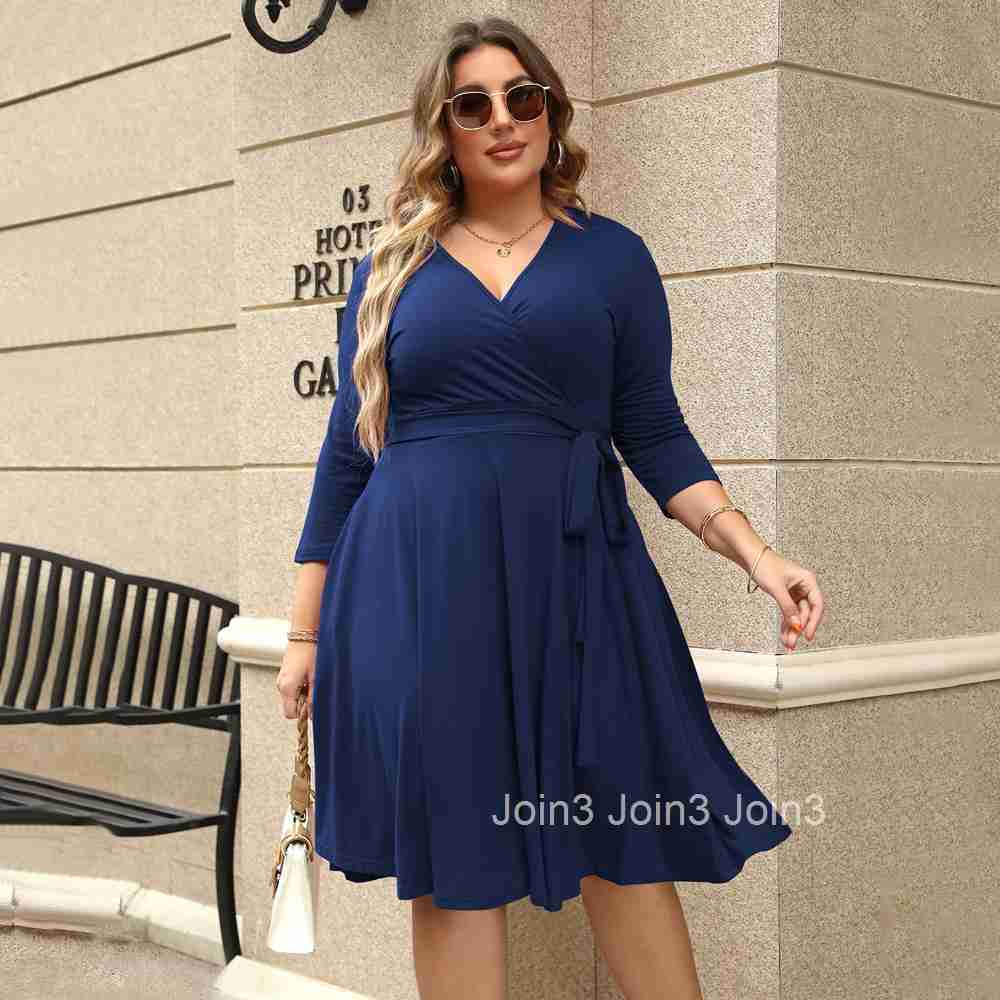 Large Size Womens V-neck Ruffle Edge Dress with Summer Temperament Elegant and Ladylike Style High Waisted A-line Skirt