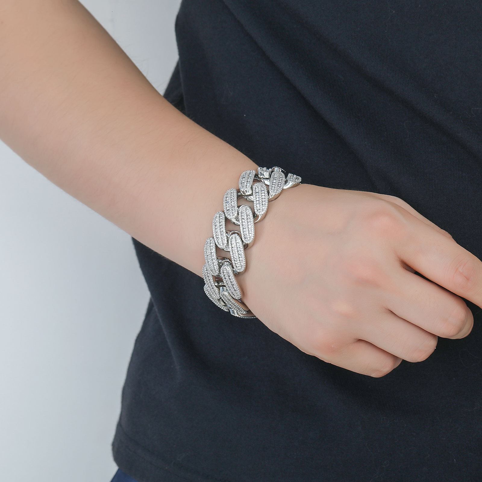 26mm Chunky Iced Out Baguette Cubic Zirconia Cuban Link Chain Bracelet For HimTrendy Brand Hip Hop Heavy Chain Mens Wolf Tide Streetwear Party Rapper 