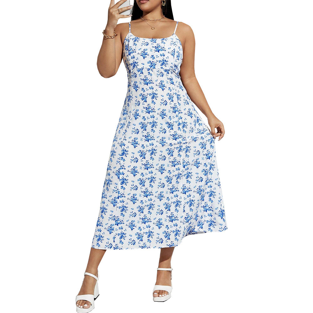 Large Size Womens Fresh Style Collarless Dress Summer New High Waisted Pullover A-line Suspender Dress