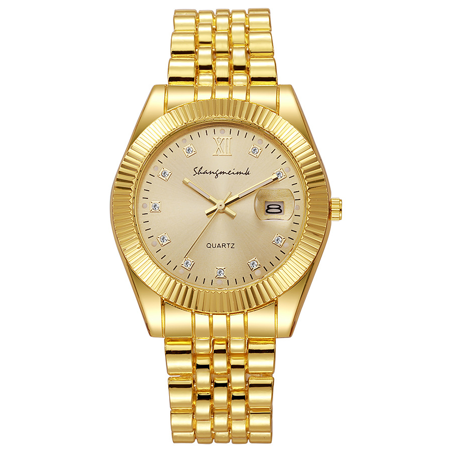 Business men's light Gold retro steel band quartz watch | Alloy versatile fashion model High-end temperament couple gift free shipping