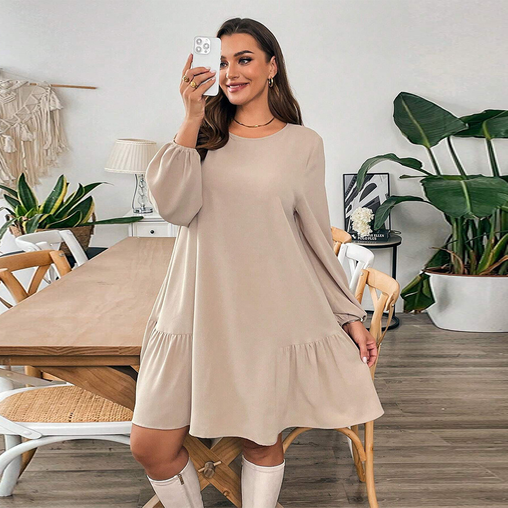 Large Size Womens Simple and Lazy Style Dress for Autumn and Winter Loose and Slimming Temperament One-step Mid Length Skirt