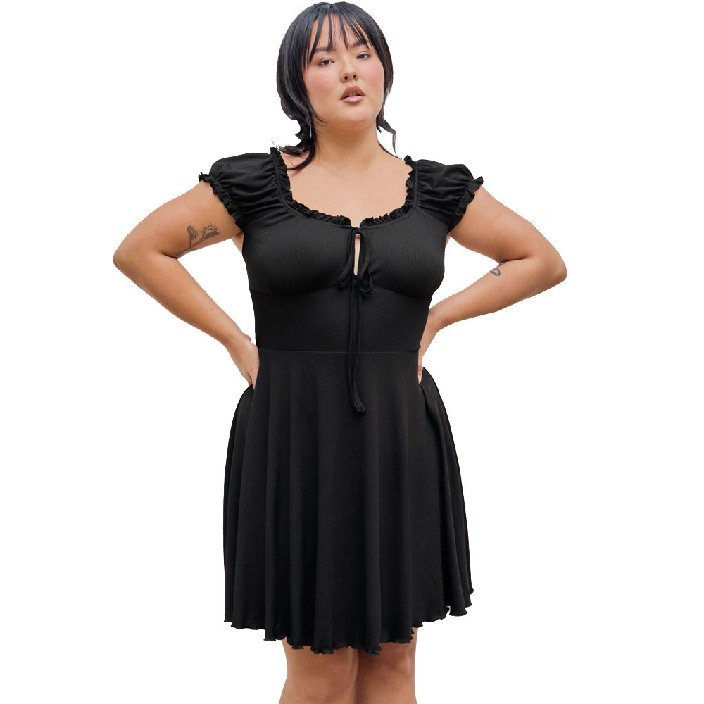 Plus Size Womens Dress with Waist Cinching and Slimming Cover Sleeves A-line Skirt Short Skirt Dress