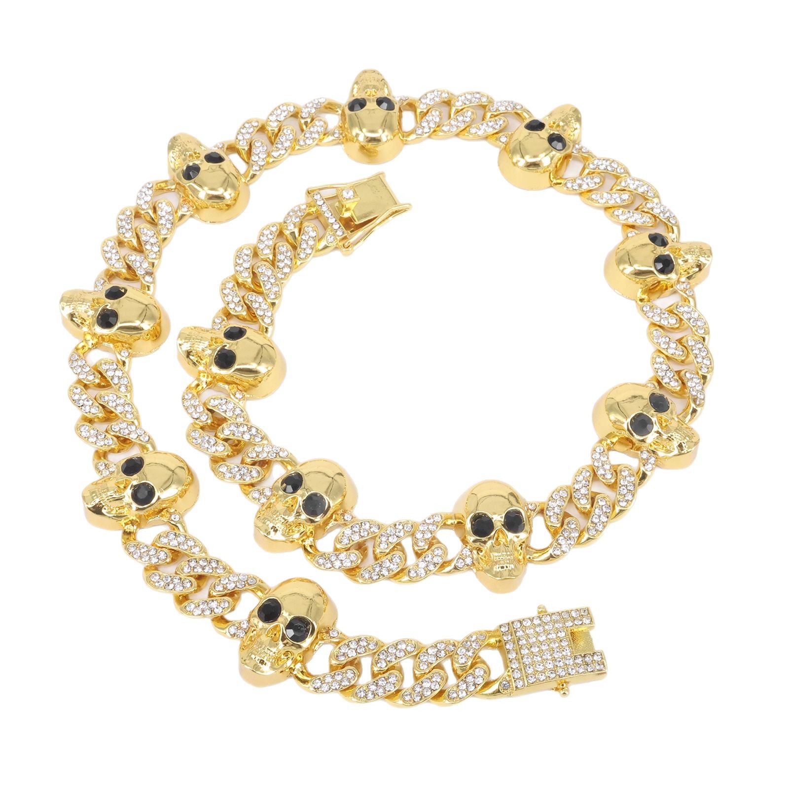 Trendy Gold and Silver Skull Diamond Cuban Link Chain Necklace for Men and Women - Hiphop Punk Style, Cool and Fashionable