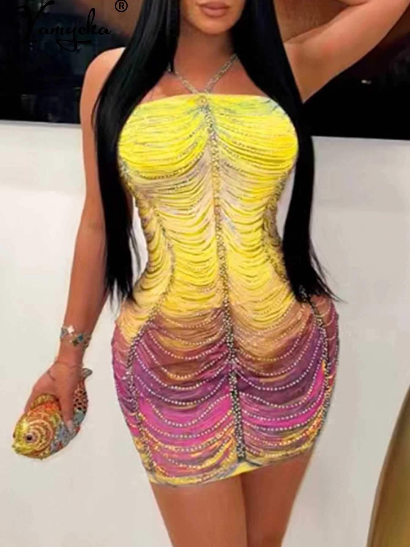 Sexy backless mini rhinestone summer dress women elegant luxury bodycon club birthday party dress short evening dresses vestidos M250516