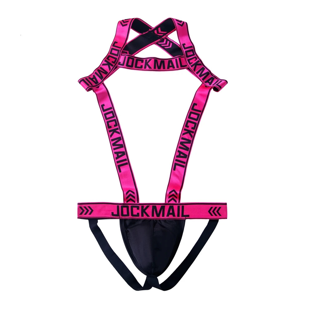 Sexy Lingerie Mens Harness Chest Bodysuit Hollow Out One-piece Jockstrap Leotard Contrast Color Bulge Pouch Bodysuit Underwear 250515