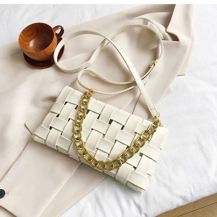 Weave Women's Clutches Chain Design Shoulder Bags Small PU Leather Crossbody Bags For Women Handbag Ladies Sling Bag