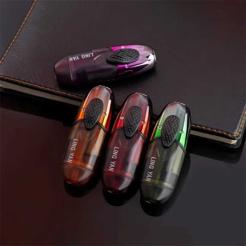 Silent Transparent Oil Tank Inflatable Lighter Windproof Jet Blue Flame Silent Portable Outdoor Lighter Fashionable Mens GiftT250516