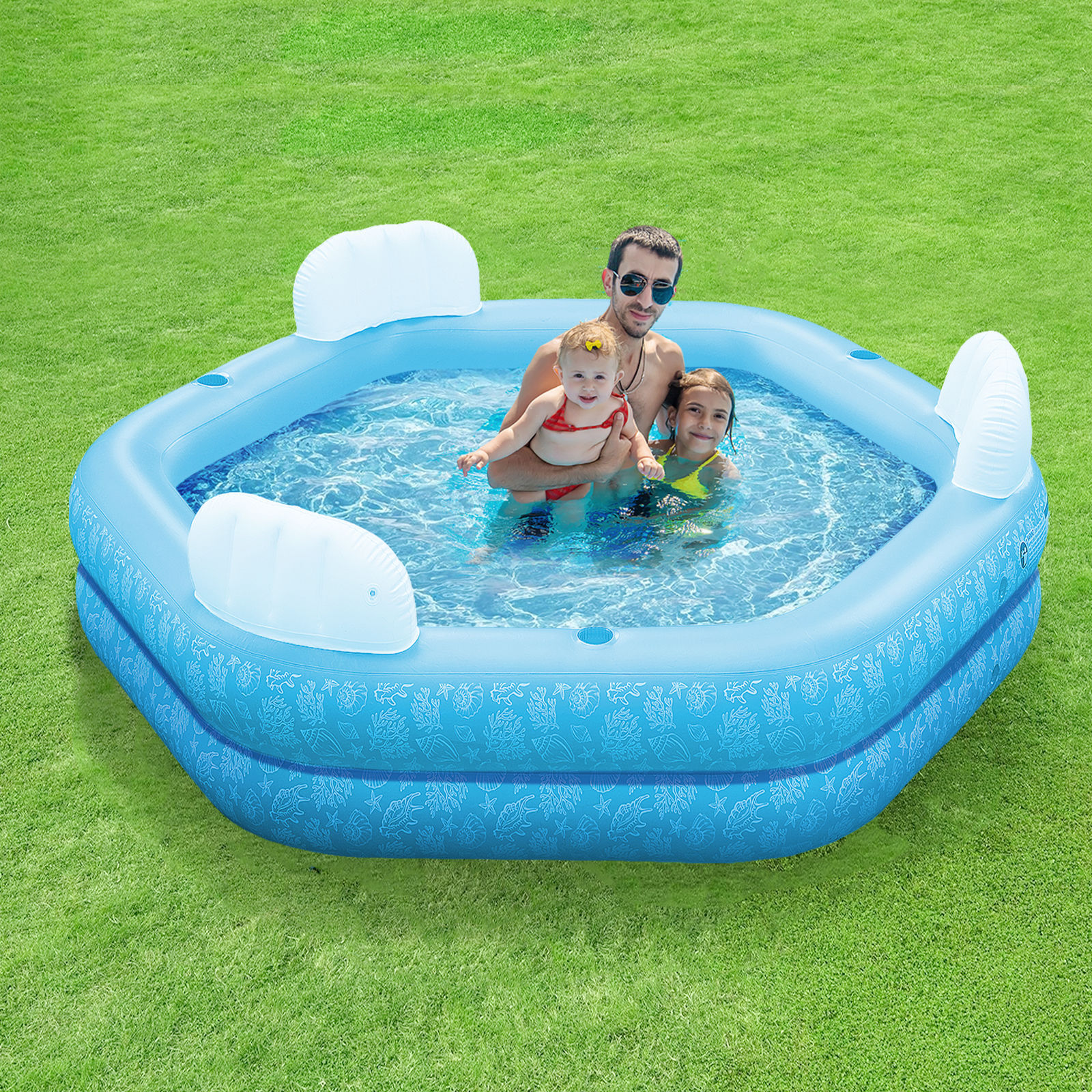 Durable Kids' Water Play Area: Reusable Blow-Up Pool For Fun at Home & Garden