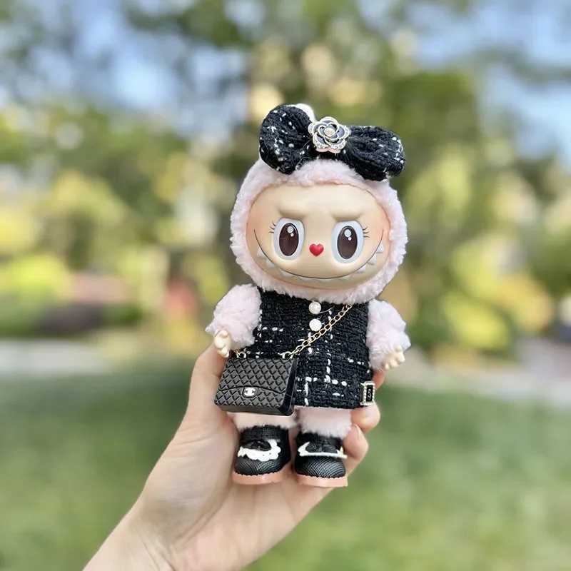 Cute 17cm Labubu Idol Doll Outfit Camellia Dress Bag Shoes Set The Monster Sitting Par Collection Mini DIY Free shipping