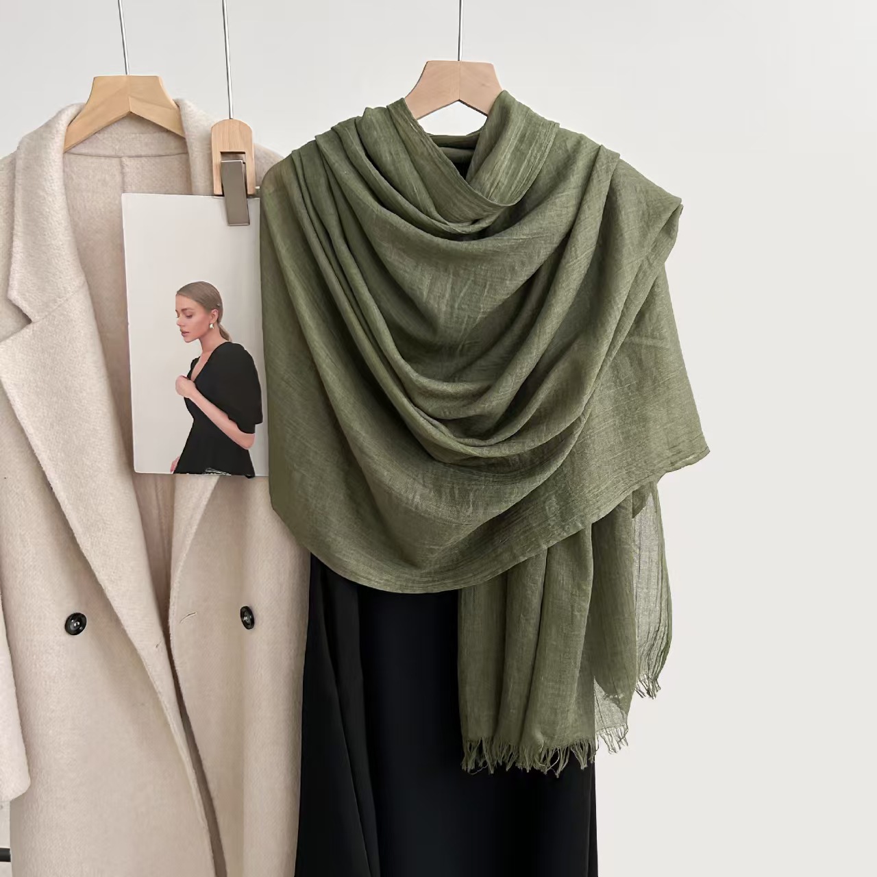 T724 cotton and linen scarf high-grade spring and summer versatile pure color Japanese and Korean atmosphere gauze scarf sunscreen shawl simple neck s