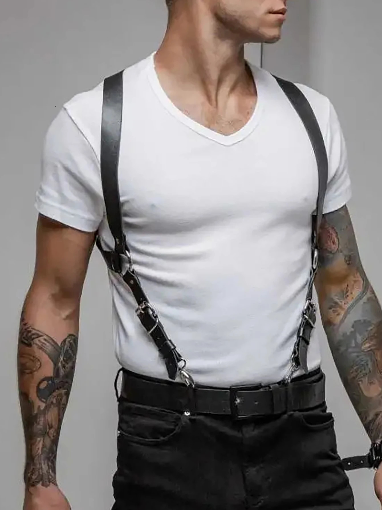 PU Leather Chest Harness for Men Adjustable Suspenders Bondage Gothic Clothing Accessories Fashion 250515 - view 4