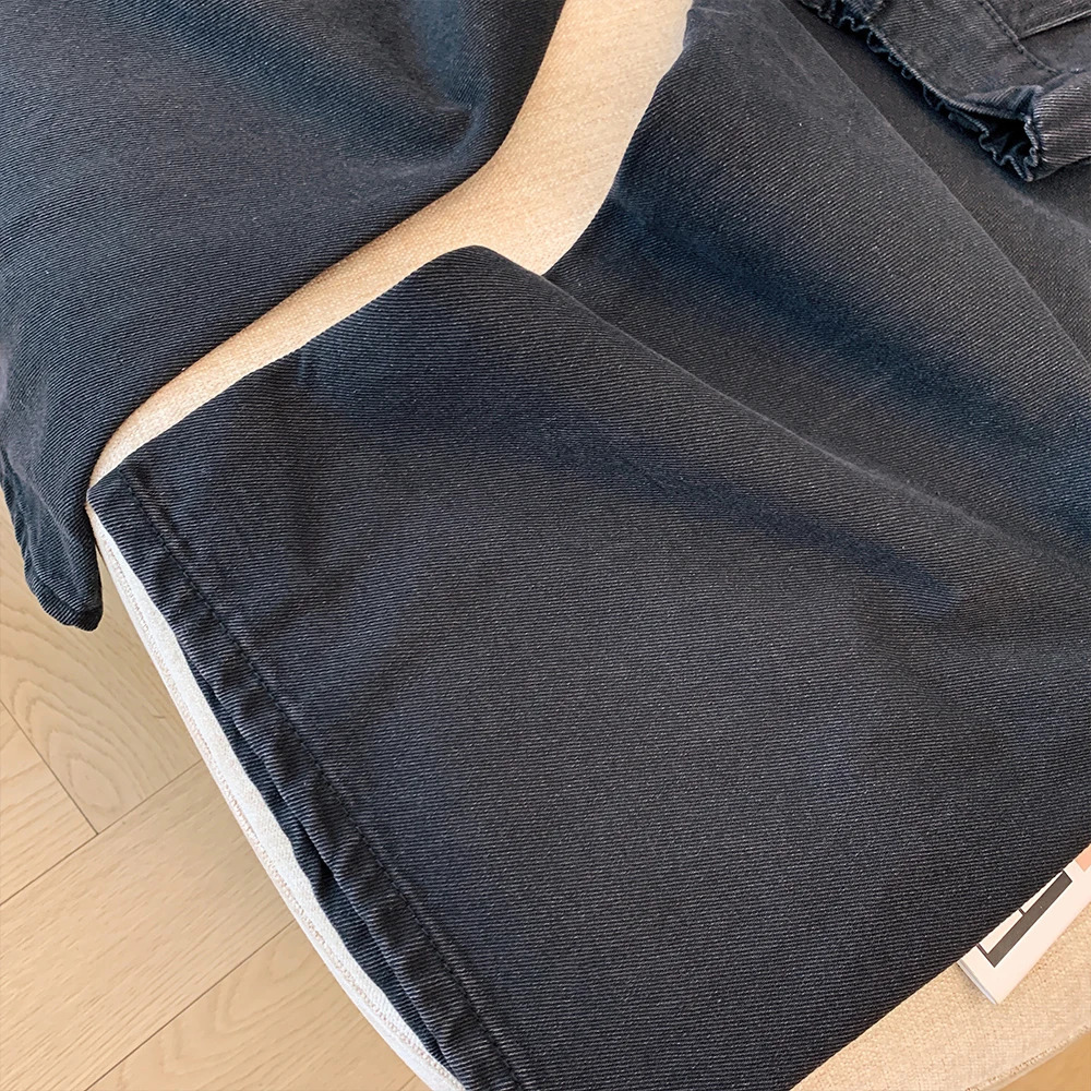 Plus-size womens fall casual commute baggy comfort jeans with button pockets straight-leg black elasticated waist pants large 250515
