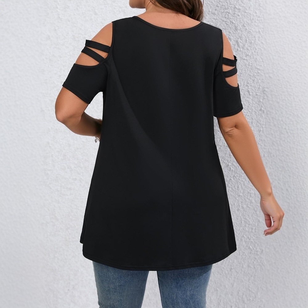 2025 Plus Size Womens Elegant Casual T-shirt for Spring and Summer Fashion V-neck Slim Fit and Slimming Top