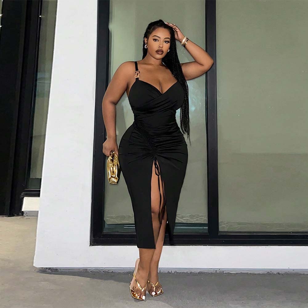 Large Size Womens Sexy V-neck Dress Summer New High Waisted Pullover Mid Length Skirt for Children