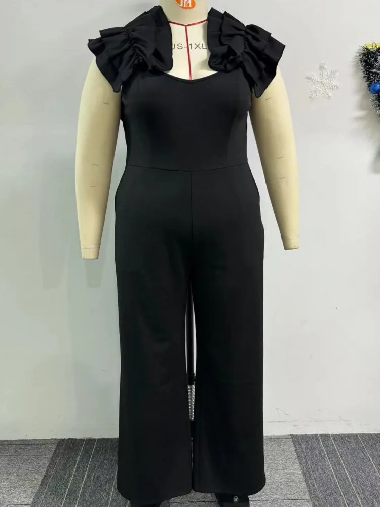 Plus Size Women Clothes Jumpsuit Summer Clothes Black Urban Leisure Bodysuit Wide Leg Jumpsuit Wholesale Drop 250515