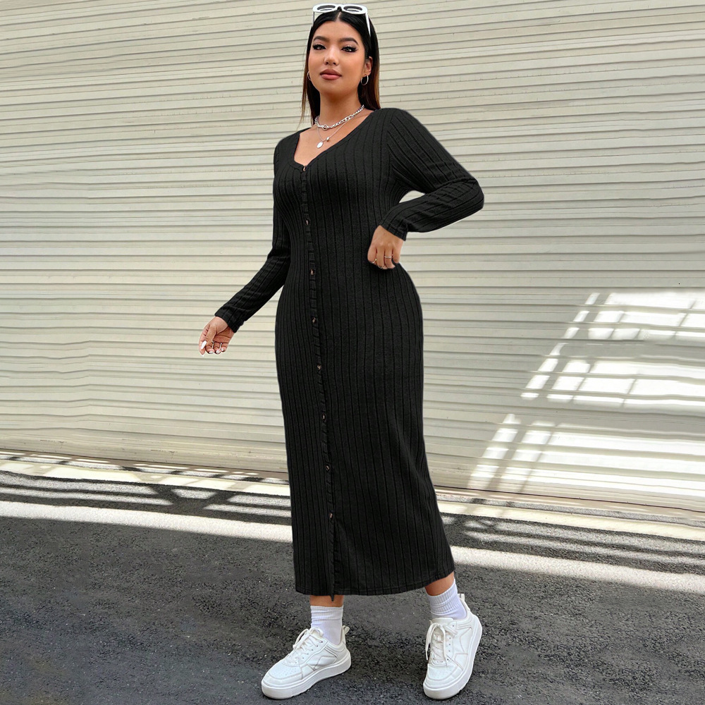 Large Size Womens Simple Casual Style Dress Autumn and Winter Slim Fit Design One-step Long Skirt