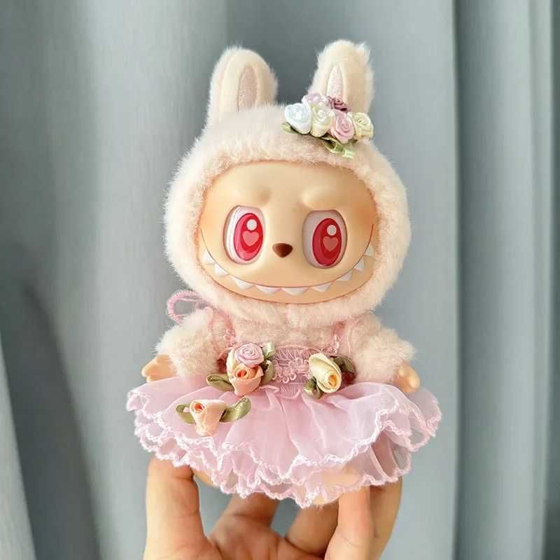 17cm Labubu Monster Plush Doll Outfit Accessories Kit DIY Clothing Set with Hairpin Wedding Dress in Pink White for Kids Gift Z250516