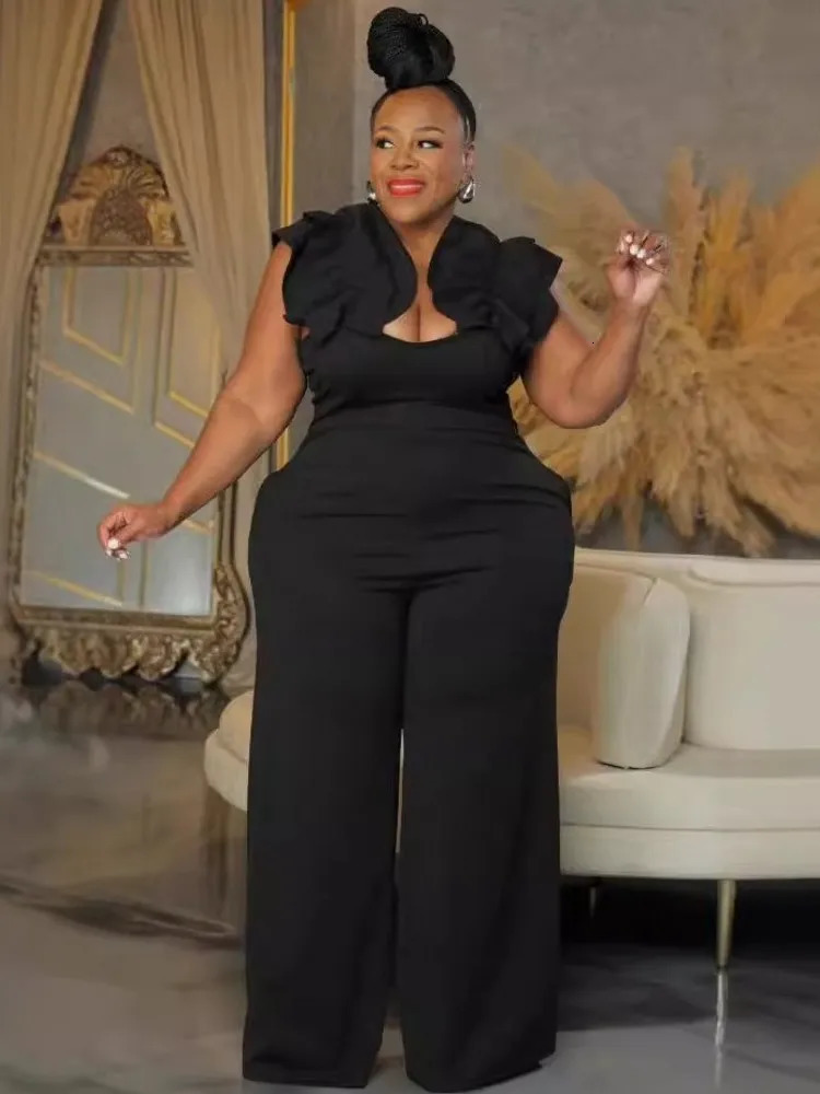 Plus Size Women Clothes Jumpsuit Summer Clothes Black Urban Leisure Bodysuit Wide Leg Jumpsuit Wholesale Drop 250515