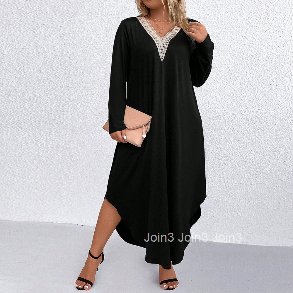 Oversized Womens Loose Casual Dress with Belly Covering and Slimming Effect Patchwork Lace Dress
