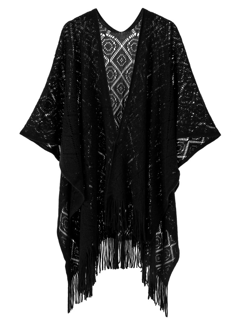 K739 Hot foreign trade European and American spring, summer and autumn 2025 new warp knitted solid color tassel thin hollow shawl