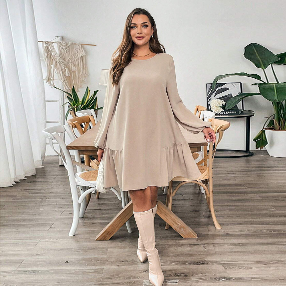 Large Size Womens Simple and Lazy Style Dress for Autumn and Winter Loose and Slimming Temperament One-step Mid Length Skirt