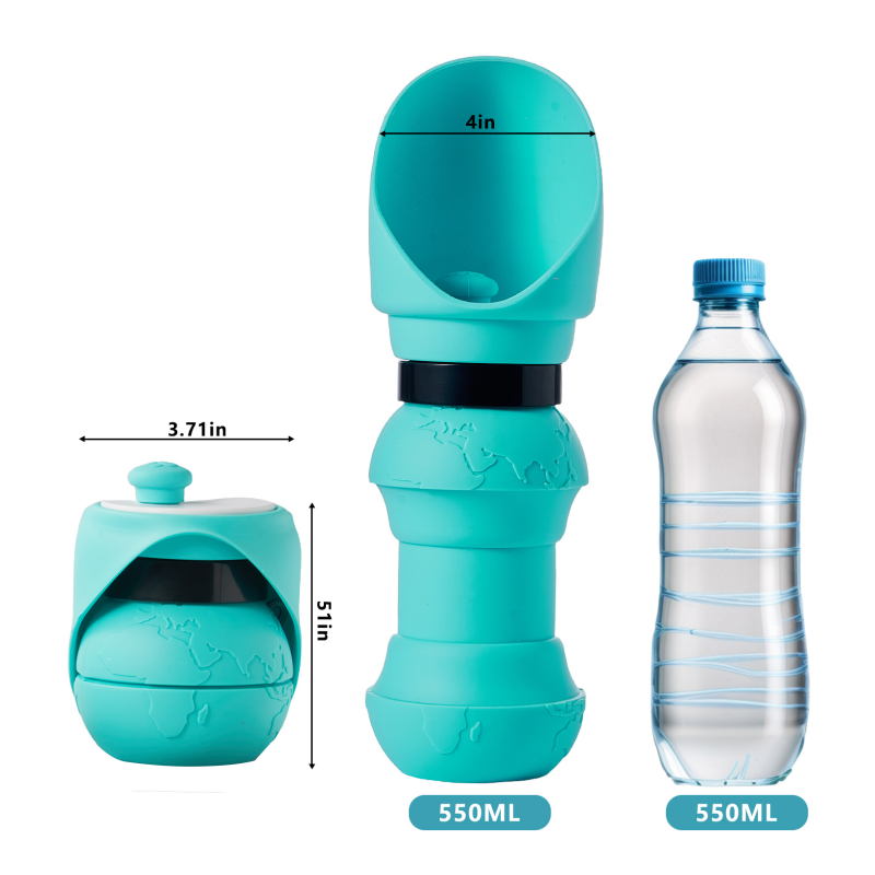 free shipp ing Pet outdoor food grade silicone water cup 550 ml large c a p a city anti overflow l e a k p r o of hanging design, one k fold ab l e, w