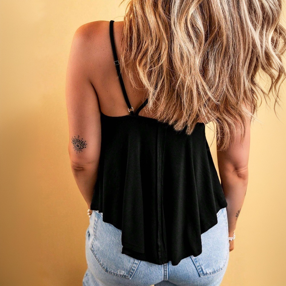 2025 Spring/summer New Plus Size Womens Loose Casual Camisole T-shirt Backless Short Top