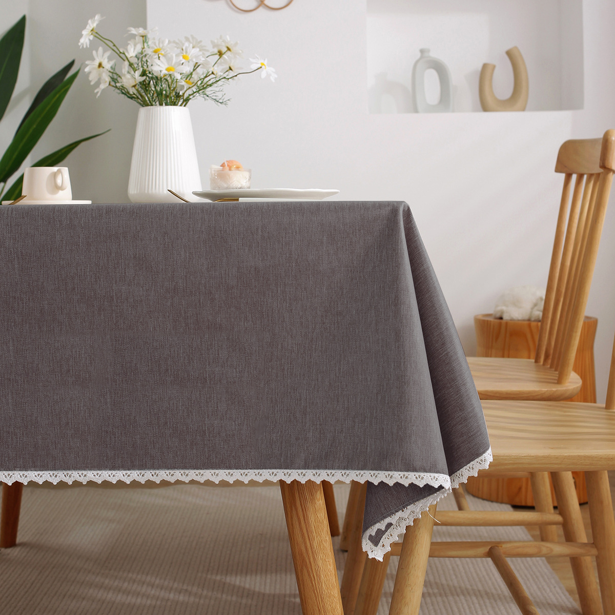 B395 cotton and linen tablecloth waterproof and oil-proof wash-free solid color tablecloth restaurant coffee table tablecloth spot wholesale