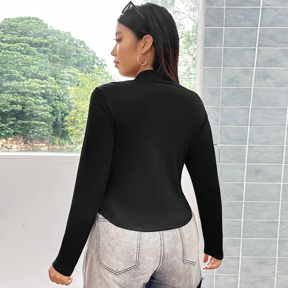 Large Size Womens Solid Color Base Shirt Zipper Long Sleeved T-shirt Womens Autumn and Winter New Sexy Spicy Girl Slim Fit Top