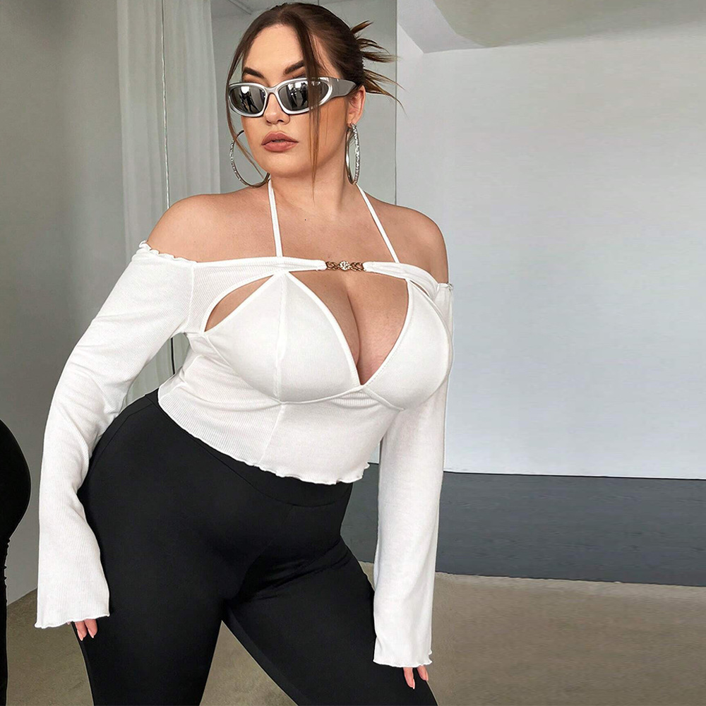 Large Size Womens Clothing Autumn and Winter New Item Slim Fit Sexy Off Shoulder One Collar Trumpet Long Sleeved Top