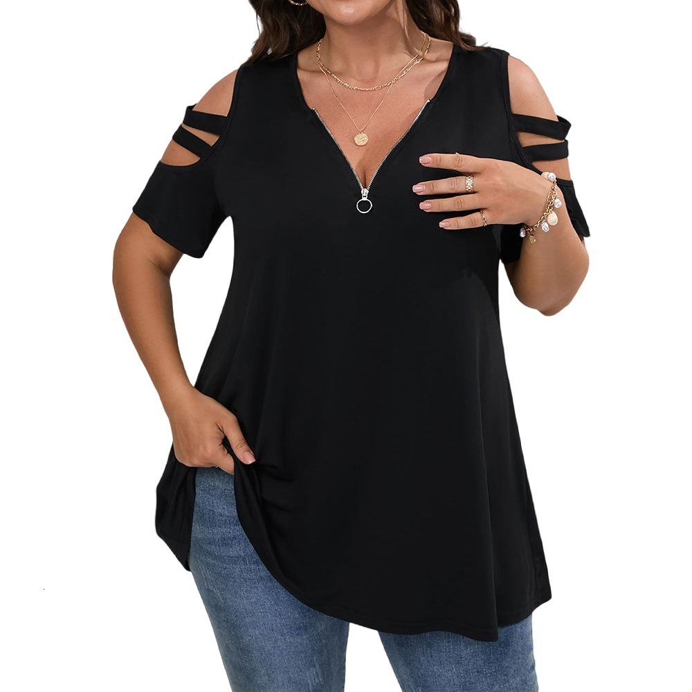2025 Plus Size Womens Elegant Casual T-shirt for Spring and Summer Fashion V-neck Slim Fit and Slimming Top