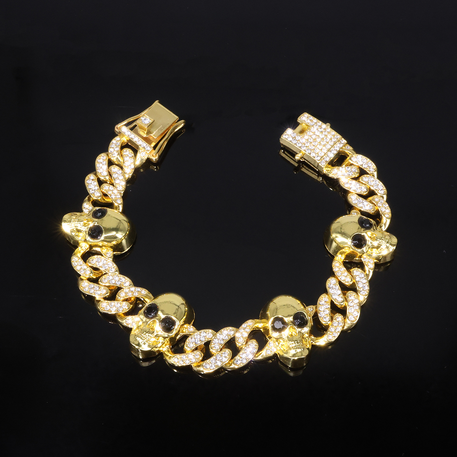Trendy Gold and Silver Skull Diamond Cuban Link Chain Necklace for Men and Women - Hiphop Punk Style, Cool and Fashionable