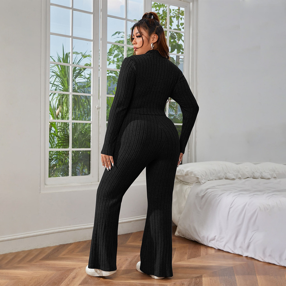 Large Size Womens Simple Suits Fashion Set Autumn and Winter Solid Color Comfortable Slim Fit Two-piece Set