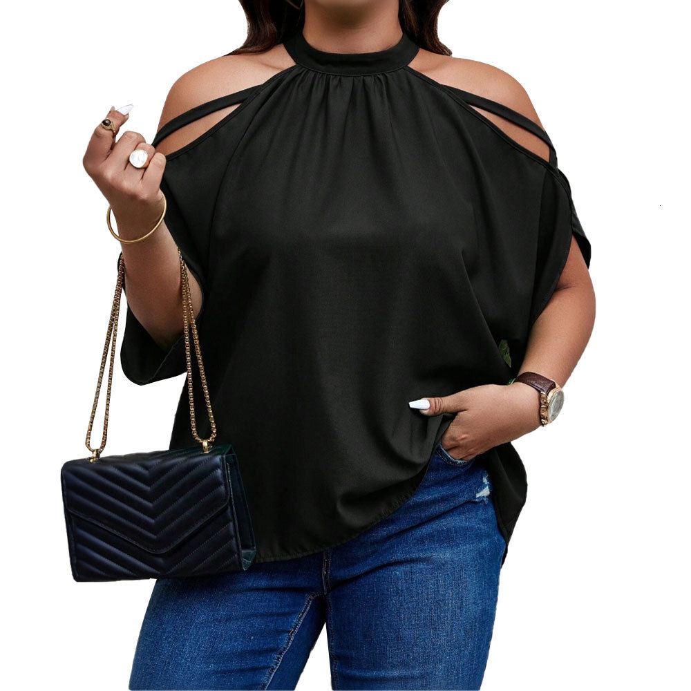 Large Size Womens Spring and Summer New Style Off Shoulder Design Fashionable and Casual Hanging Neck Temperament Top