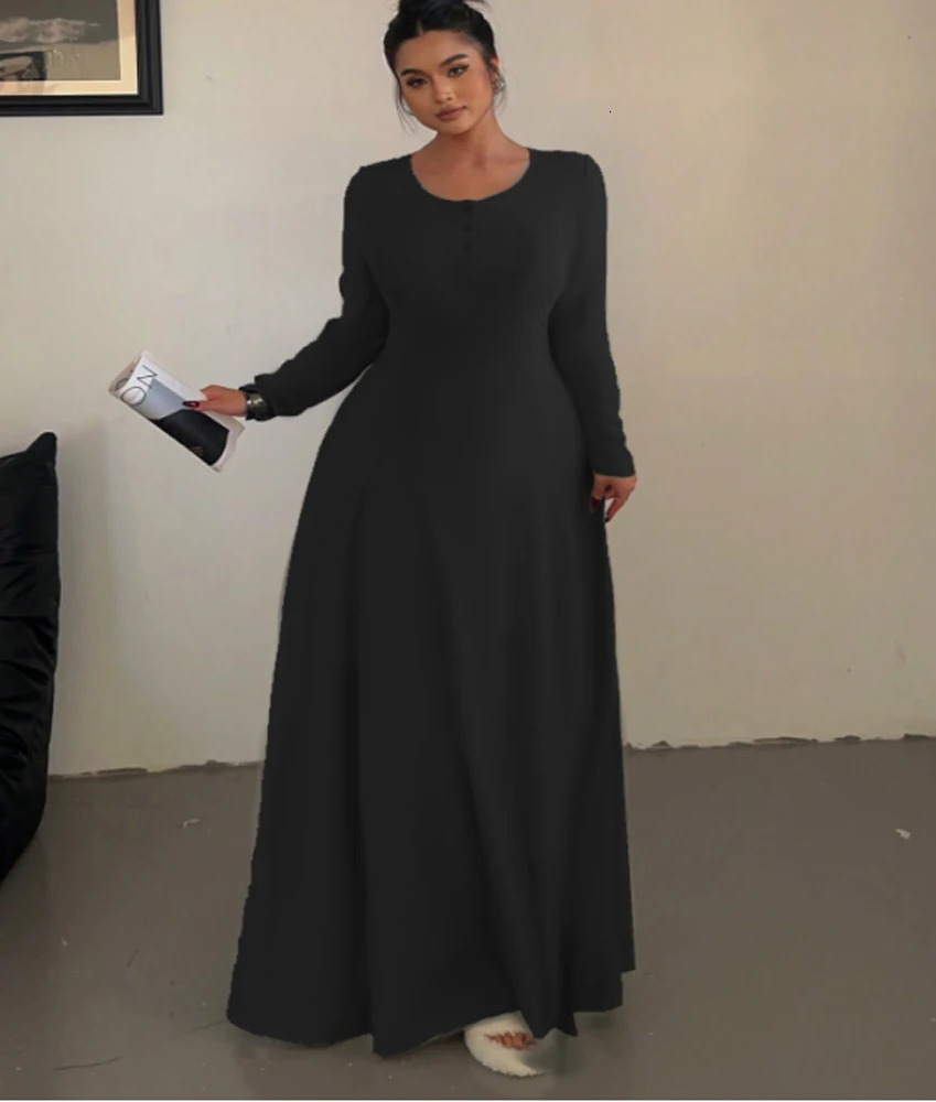 Plus size Solid colour Knitted Elegant Waist Slim A-line Draped dress long womens polyester 2025 Summer 250515