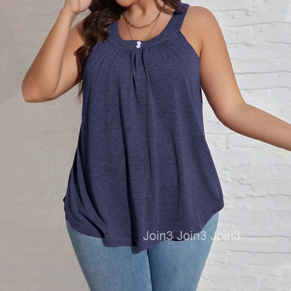Large Size Womens Casual Style U-neck Sleeveless T-shirt Summer New Loose Solid Color Pullover Top