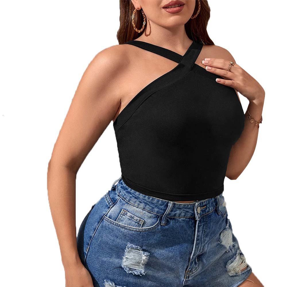 Plus Size Womens Instagram Sexy Tank Top Summer New Slim Fit Short Hanging Neck Top