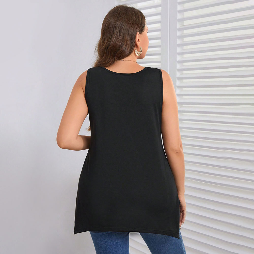 2025 Large Womens Simple Casual T-shirt Spring/summer New Sleeveless Round Neck Loose Top