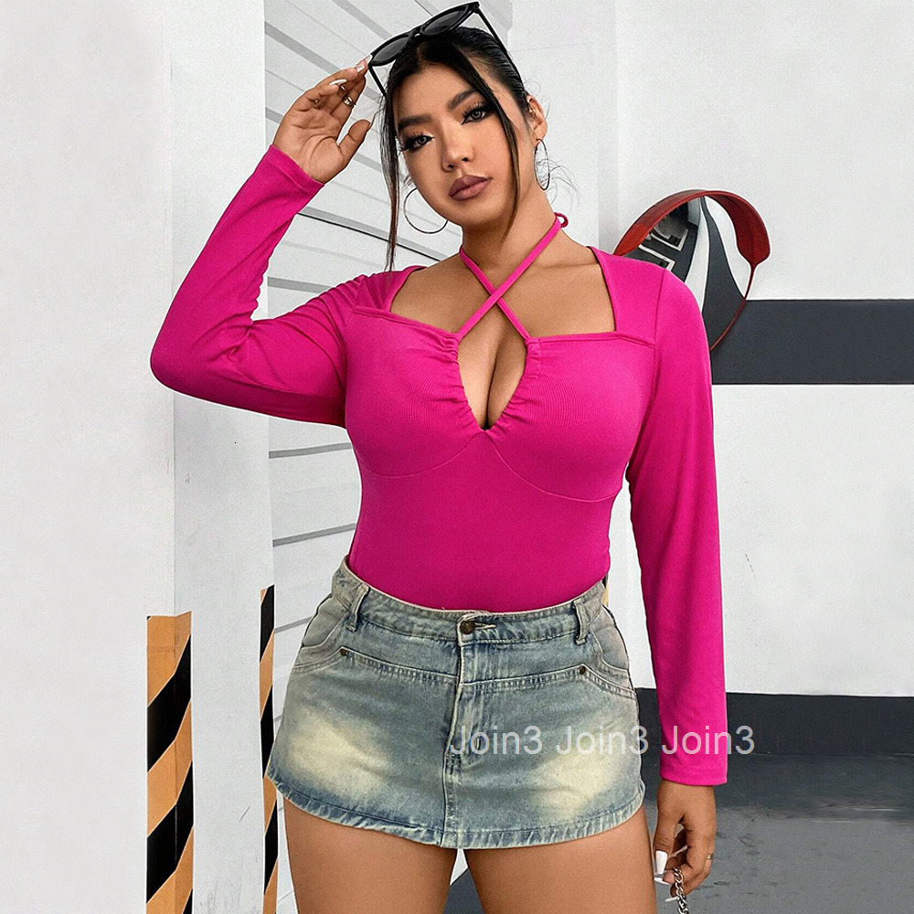 Womens Clothing Autumn and Winter New Style Sexy Hollow Hanging Neck Slim Fit Long Sleeved T-shirt American Ins Top
