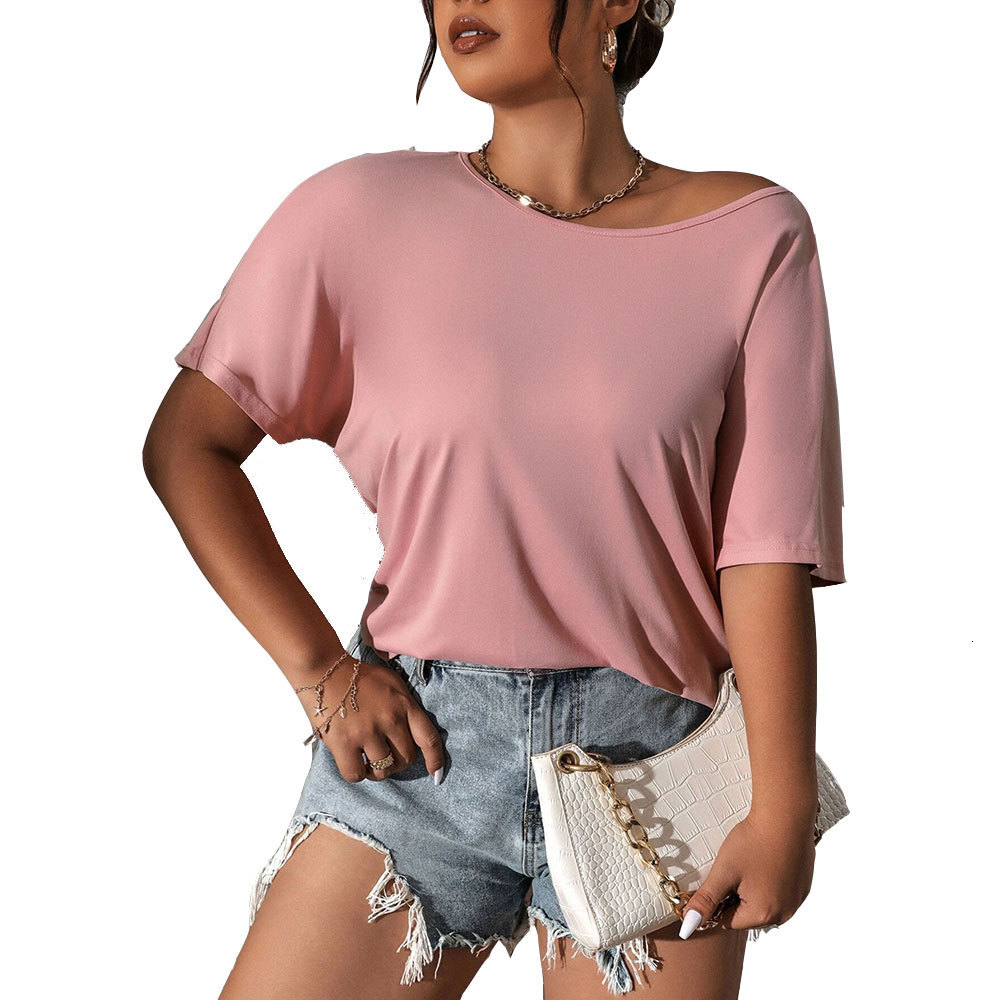Summer New Plus Size Womens Loose Casual Round Neck Knitted Short Sleeved T-shirt Versatile Top