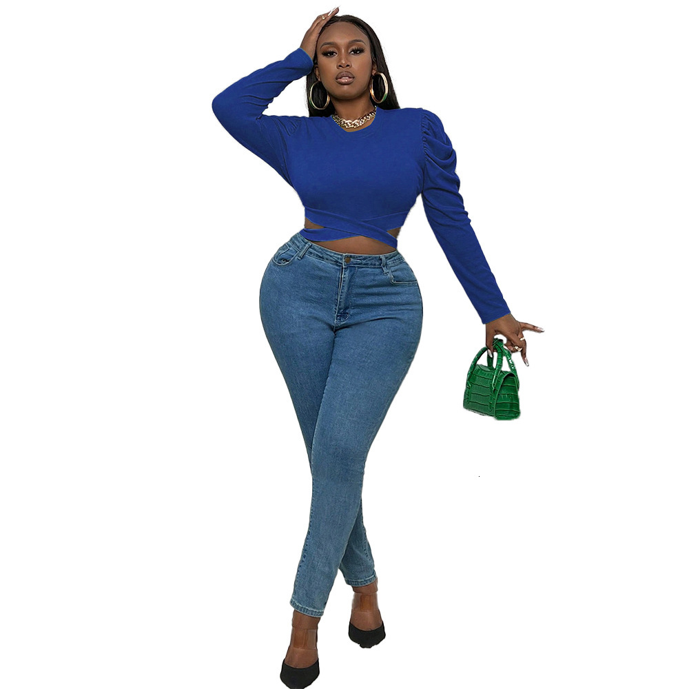 Large Size Womens Autumn and Winter Fashion Sweet and Spicy Girl Bubble Sleeve Top Small Shirt As Base Womens Inner Layer Long Sleeved T-shirt