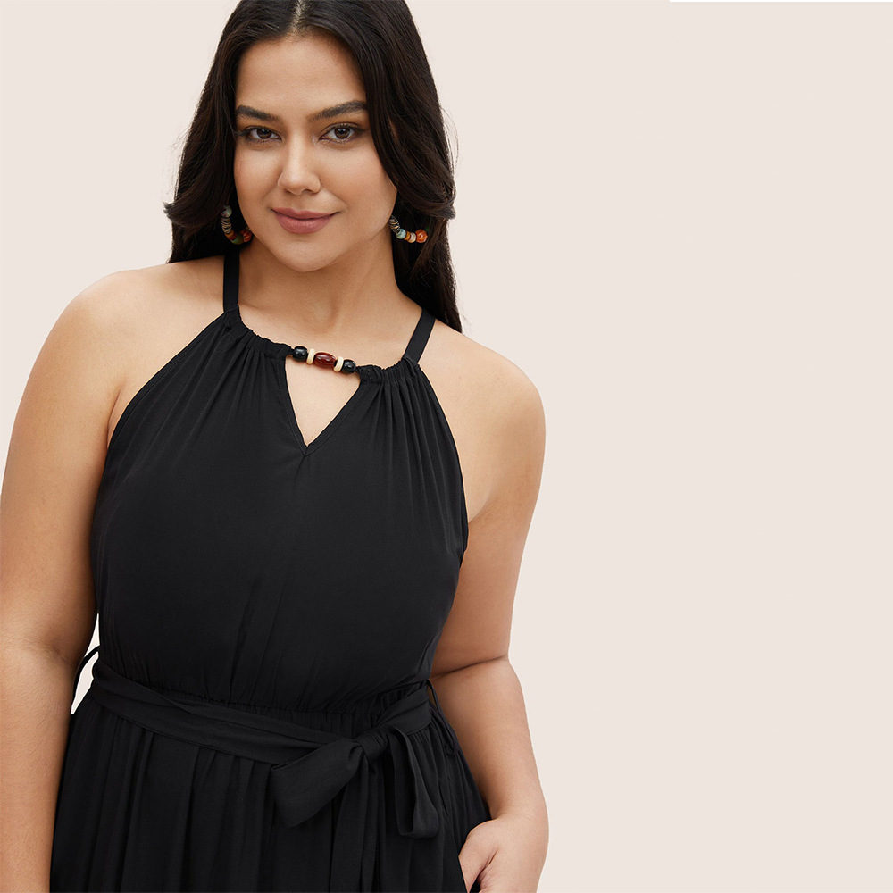 Plus Size Womens V-neck Sleeveless Camisole Dress for Summer Vacation Style Beach Dress