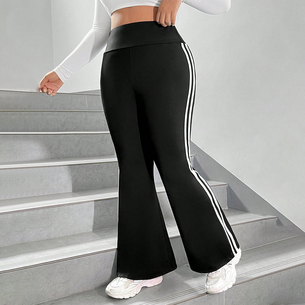 Plus Size Womens Fashion Trend Casual Pants for Autumn and Winter Simple Contrasting Color Slightly Flared Wide Leg Pants